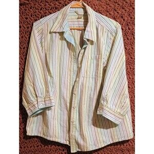 CJ Banks Womens Button Up Striped Blouse Top 1X Multicolor 3/4 Sleeve